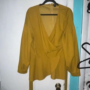 Mustard deep v wrap shirt